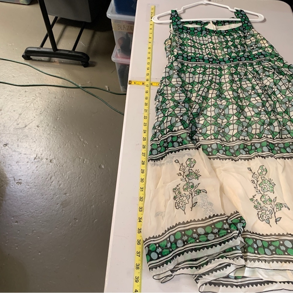 ANNA SUI ANTHROPOLOGIE Silk midi dress sleeveless green floral square neck XS - Picture 14 of 16